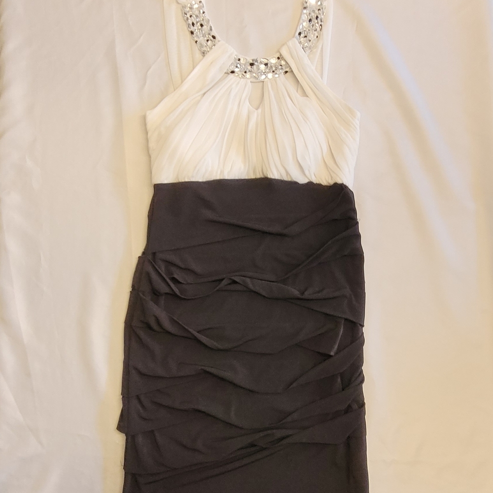 City Studio Black & White Embellished Halter Ruched Dress Size M
